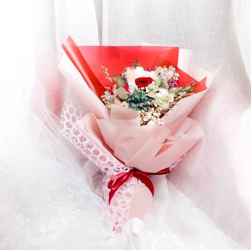 ピンクバブルガールハートドライフラワーブーケバレンタインデー結婚結婚式の告白ギフトブーケ - ドライフラワー・ブーケ - 寄せ植え・花 