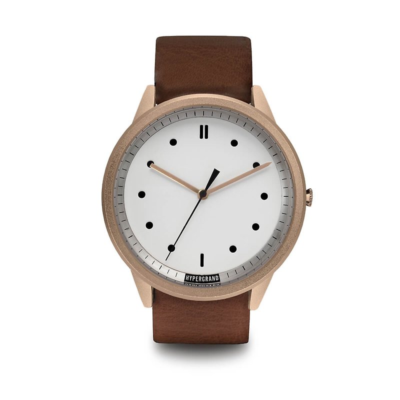 HYPERGRAND - 02 Basic Collection - Rose gold white dial brown leather watch - นาฬิกาผู้ชาย - วัสดุอื่นๆ สีนำ้ตาล