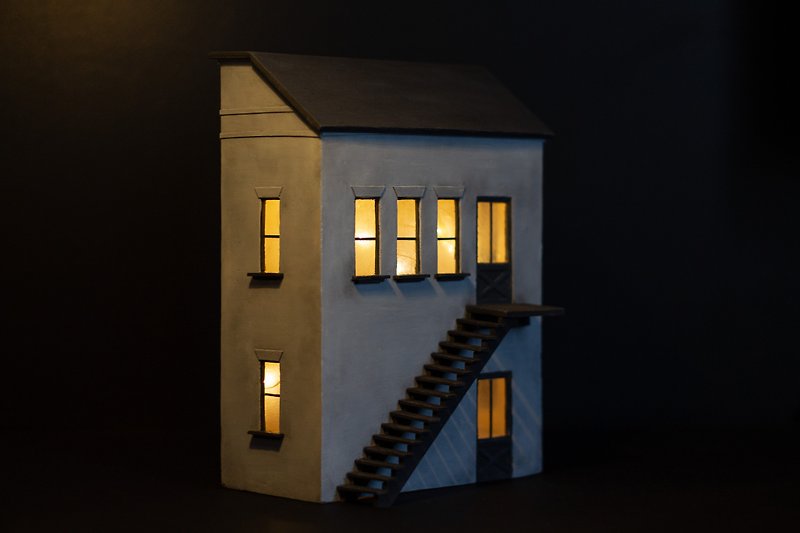 ミニチュア手作り住宅模型 - 置物 - 木製 グレー