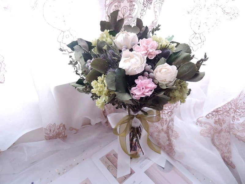 [Sen sweet light rhyme] American dry flower bouquet / wedding dress / hand tied flowers - ช่อดอกไม้แห้ง - พืช/ดอกไม้ สีเขียว