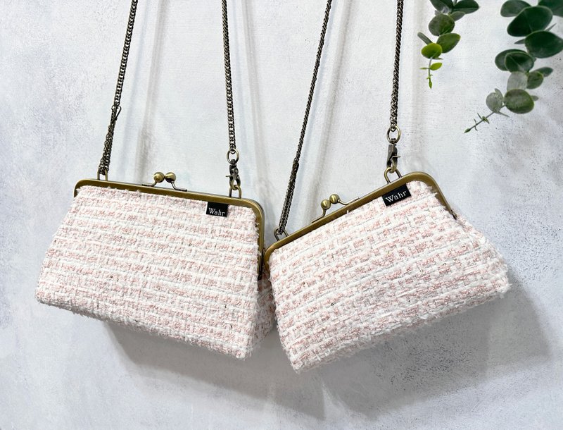 pink lines clasp frame bag/with chain/ cosmetic bag - Messenger Bags & Sling Bags - Cotton & Hemp Pink