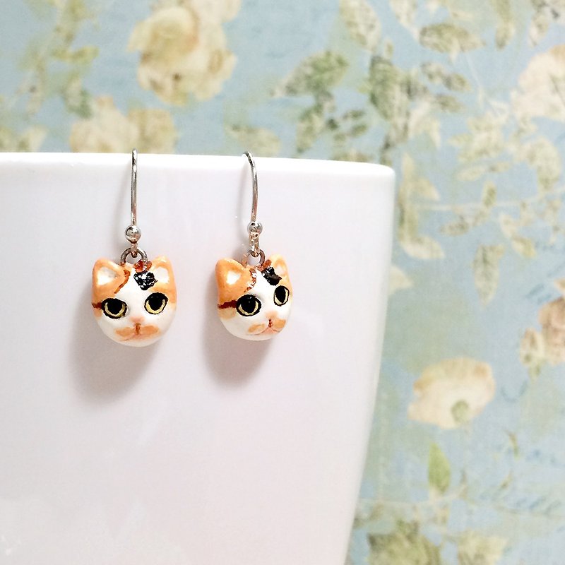 Calico Cat Earrings, Dangle & Drop Earrings, cat lover gifts - 耳環/耳夾 - 黏土 多色