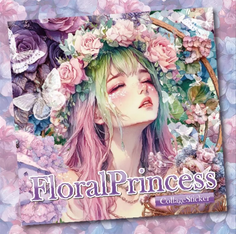 Floral Princess コラージュステッカー 薔薇と紫陽花の幻想曲 - 貼紙 - 紙 藍色