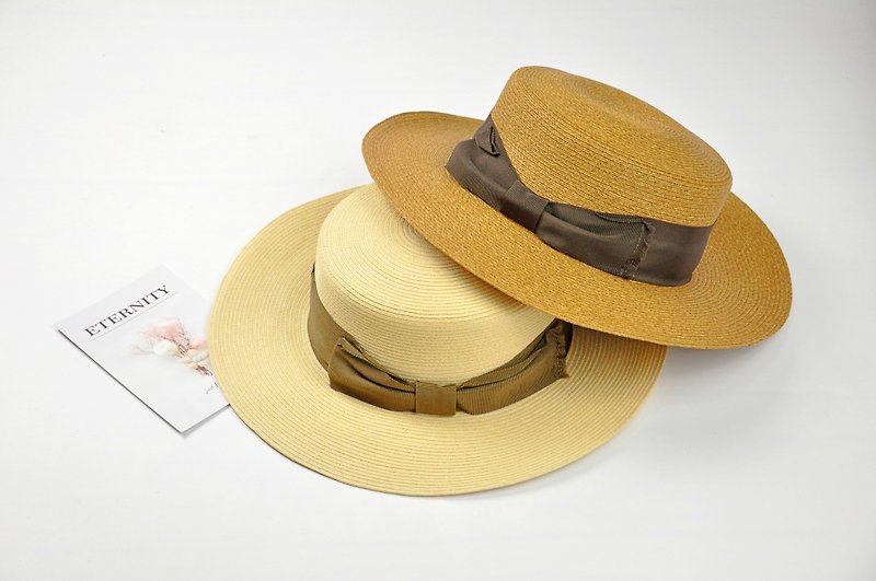 Grosgrain flat top hat, paper braided hat, washable, made in Japan (3 colors available) - หมวก - กระดาษ สีส้ม