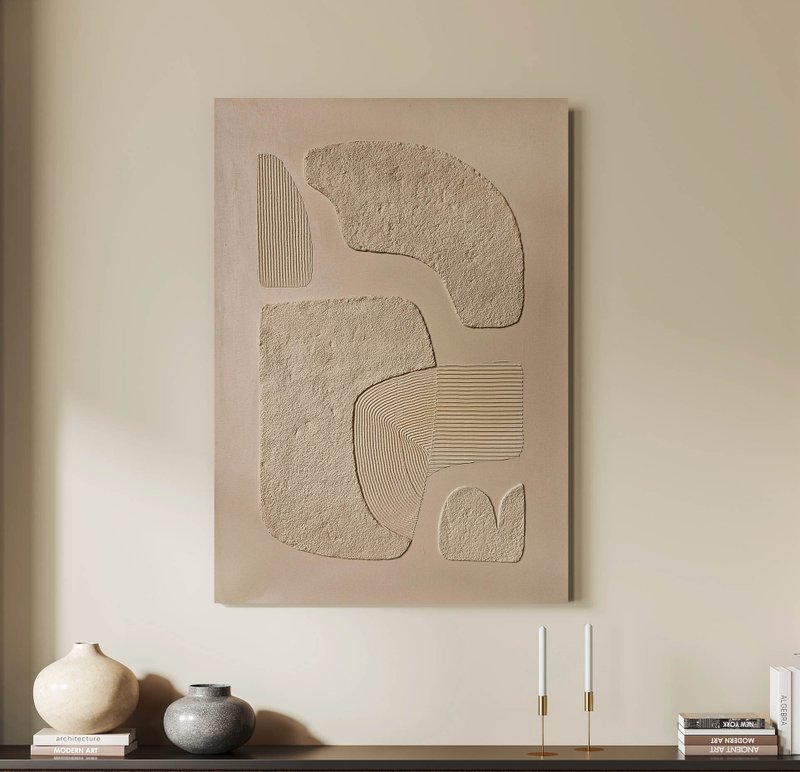 Tan Textured Abstract Painting | Textured Painting | Tan Wall Art | Brown Bay 2 - 壁貼/牆壁裝飾 - 棉．麻 咖啡色