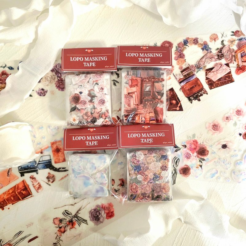 5%Off Set_Pre-Cut Segment Set of 4_Kiss-Cut Masking Tape_B – Dark & Vintage Mood - 紙膠帶/和紙/PET - 其他材質 