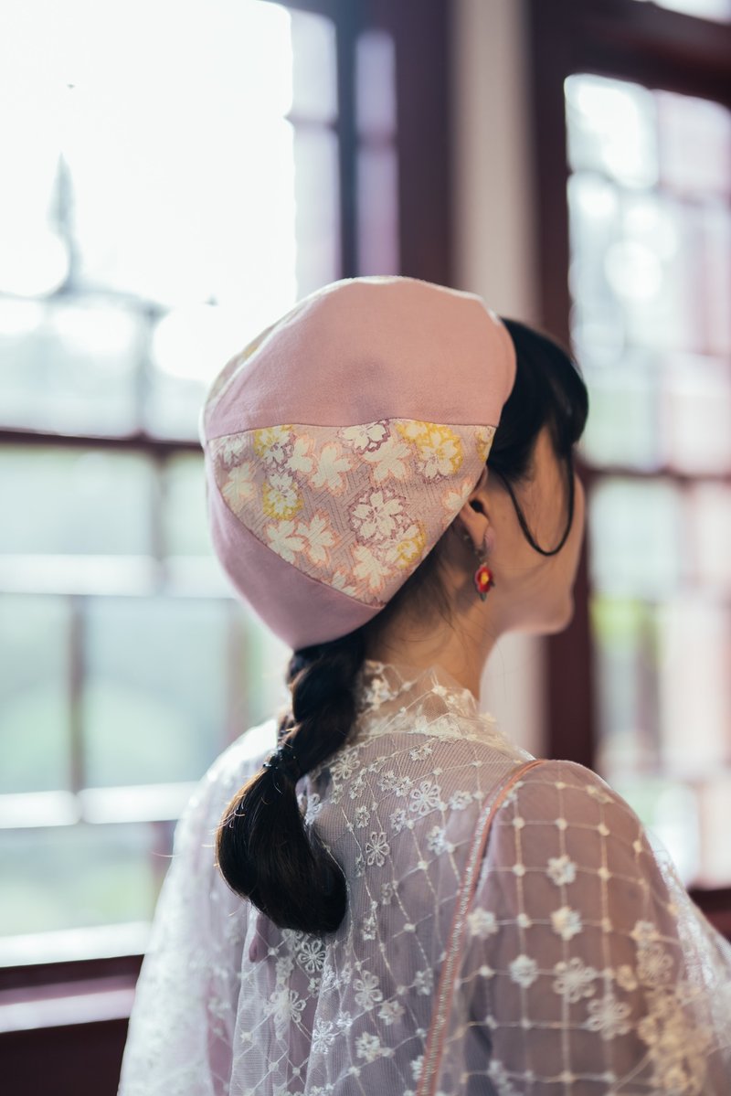 [Sakura-Japanese modified] beret/beret/painter hat - หมวก - ผ้าฝ้าย/ผ้าลินิน สึชมพู