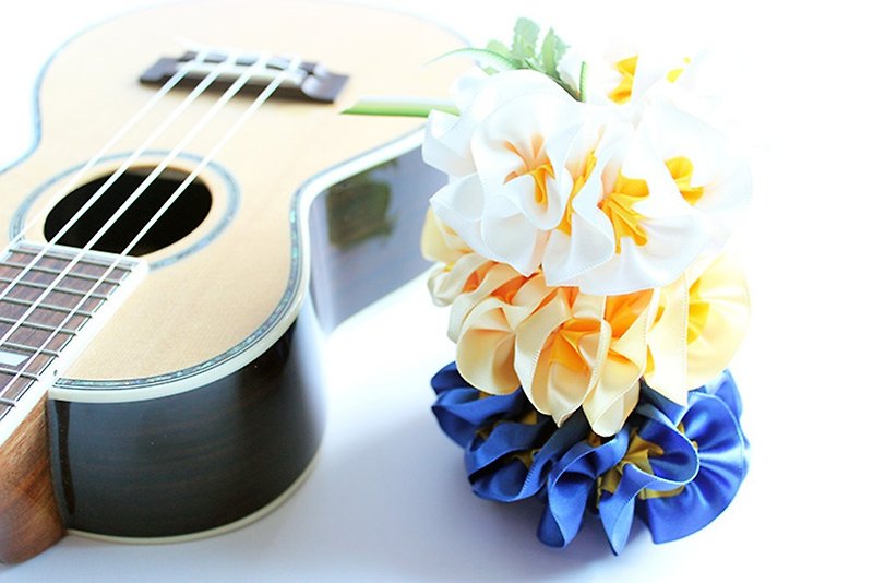 ukulele lei plumeria 3pic b,ukulele accessories,ukulele strap,hawaiian,ribbon, - อื่นๆ - ผ้าฝ้าย/ผ้าลินิน สีเหลือง