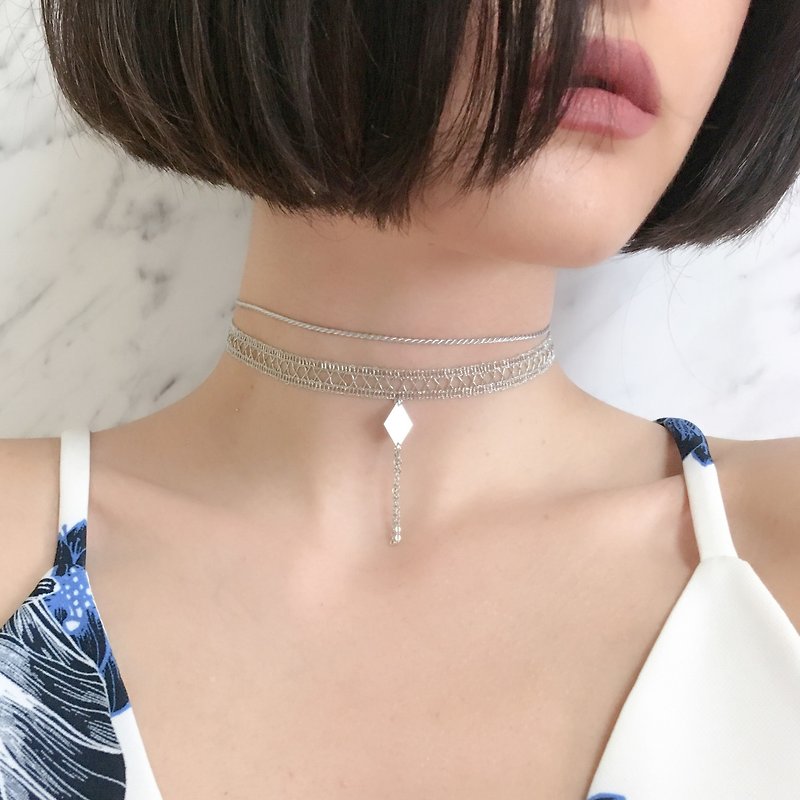 Silver / Silver rain falling from the night sky / Double choker SV073S - Chokers - Polyester Silver