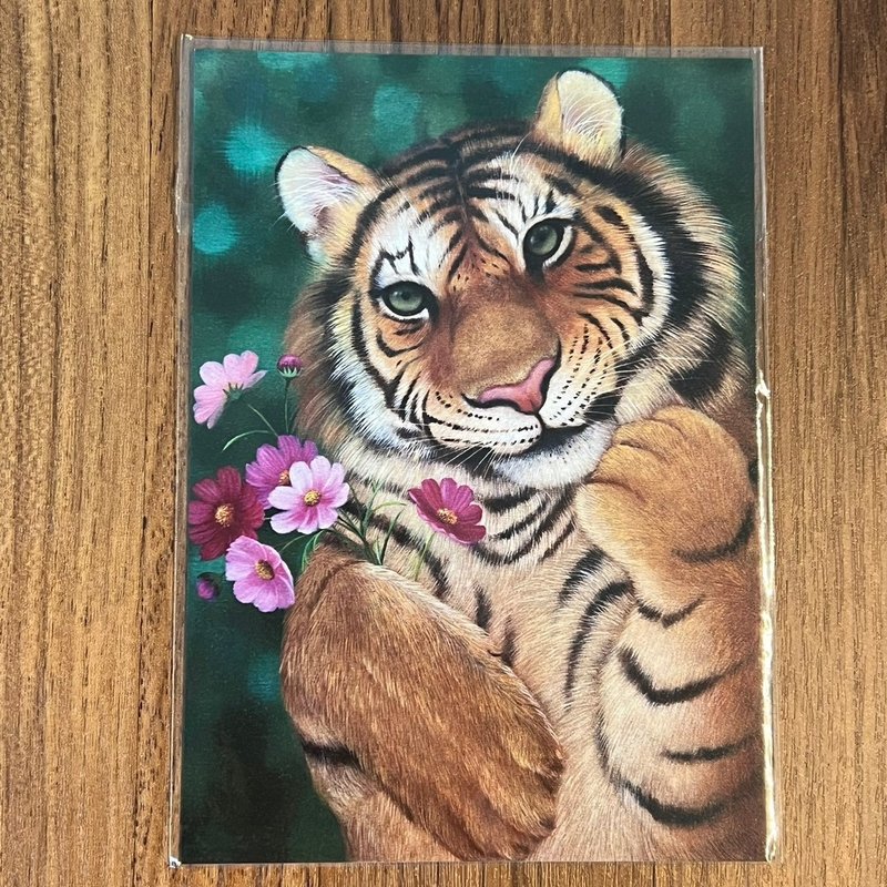 [Sheep Eating Grass Cultural Creation] Healing Tiger Postcard/Painter_Teacher Peng Peiqi/Original Painting_Cute Tiger - Cards & Postcards - Paper Green