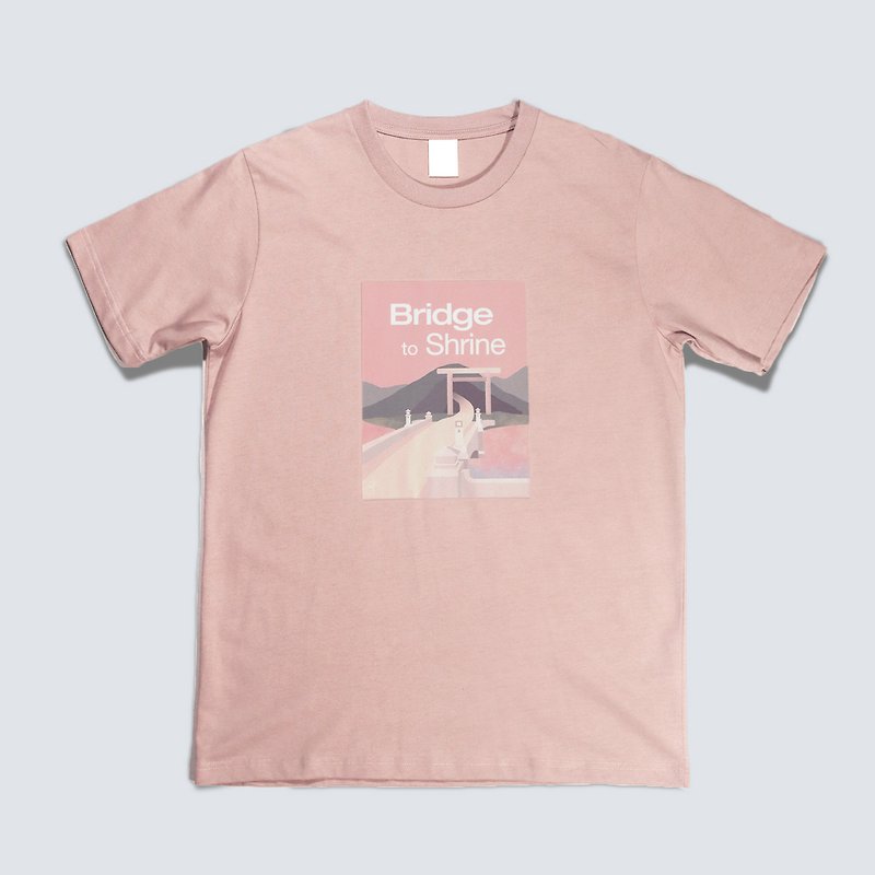 ZJ Medium Thick Pound Classic Short Sleeve T-Shirt Meiji Bridge Drawing Design Made in Taiwan MIT - Women's T-Shirts - Cotton & Hemp Pink