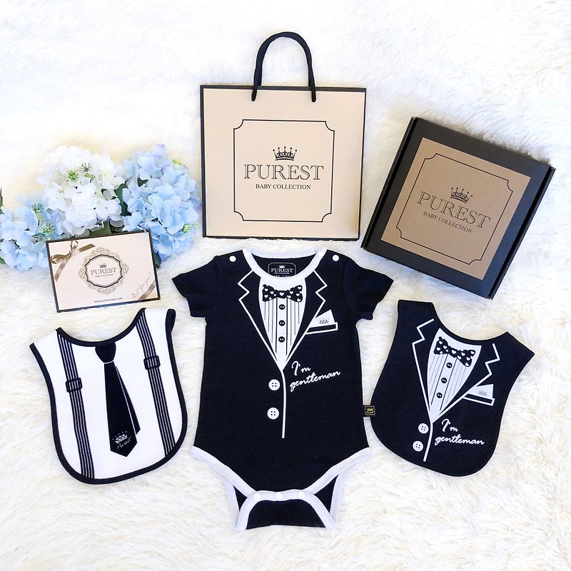 PUREST 西裝小紳士完美禮盒組 寶寶彌月禮 嬰兒 新生兒 送禮推薦 - 滿月禮物 - 棉．麻 
