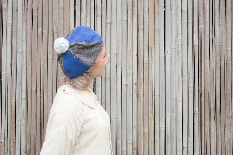 roundabout_pom pom beret.blue - หมวก - ผ้าฝ้าย/ผ้าลินิน สีน้ำเงิน