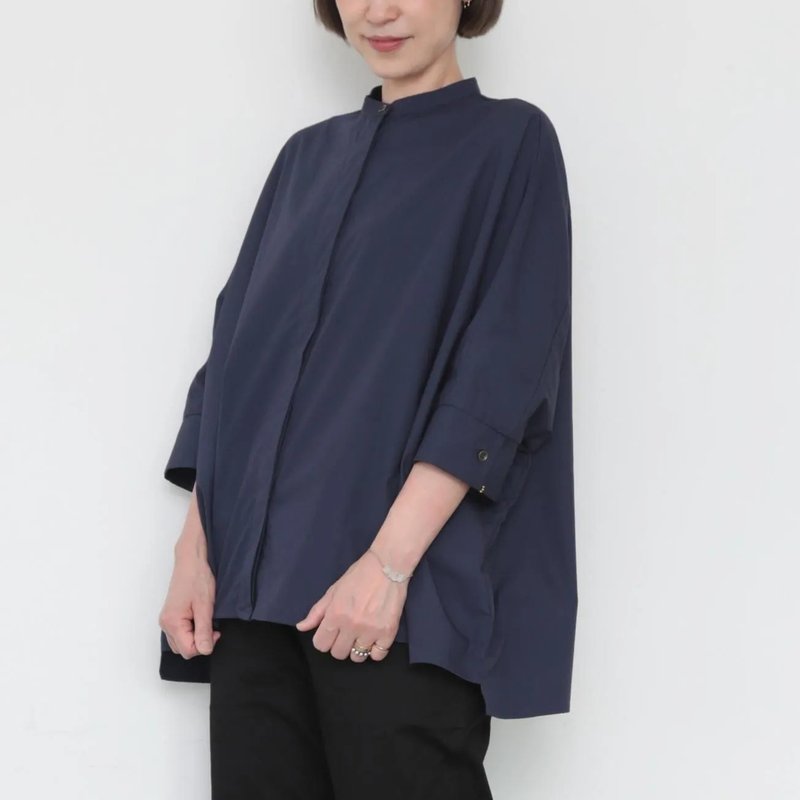 OMAKE.jp 落肩綴銅珠上衣SiiShirts 深藍 - 男 T 恤 - 棉．麻 藍色