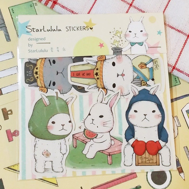 Matte Texture Sticker/ Adorable White Rabbit/ Group 6 (5 pieces) - Stickers - Paper 