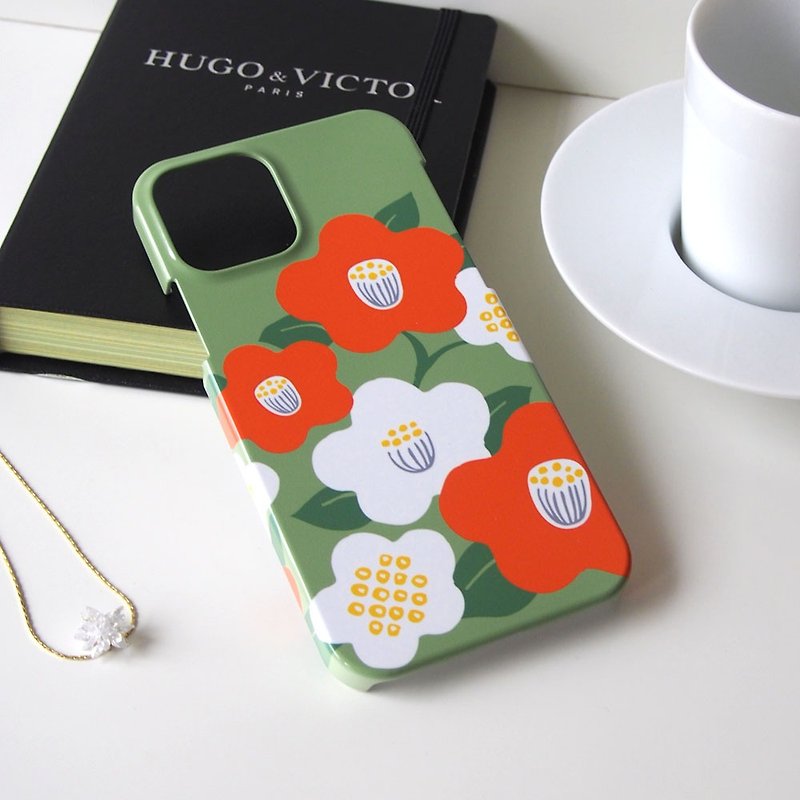 Plastic iPhone case - Japanese modern camellia - - Phone Cases - Plastic Green