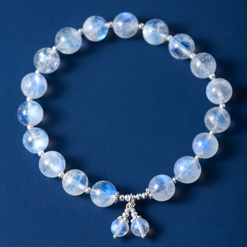 月亮石8mm手鏈 | 月光石925純銀手鍊 天然水晶客製化禮物 - 手鍊/手鐲 - 寶石 藍色