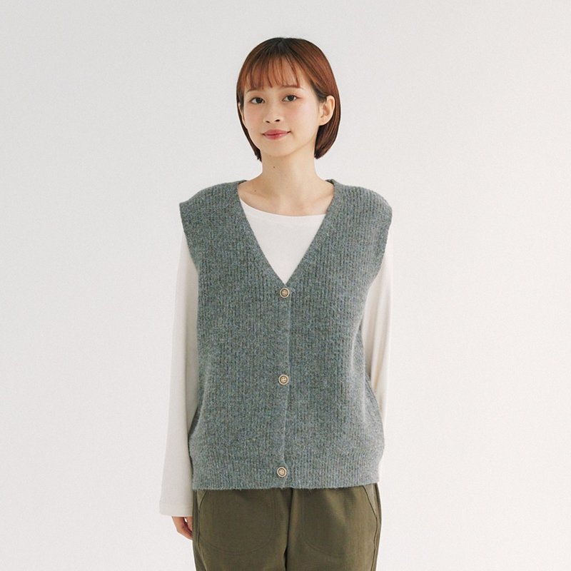 【Simply Yours】開襟V領針織背心 灰F - 背心/無袖上衣 - 棉．麻 灰色