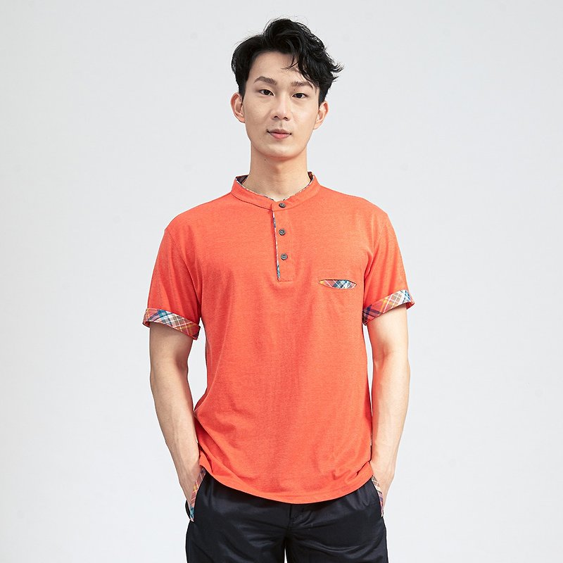 Bronze Cupro Organic Cotton Small Stand Collar / Orange Red - Men's T-Shirts & Tops - Other Materials Orange