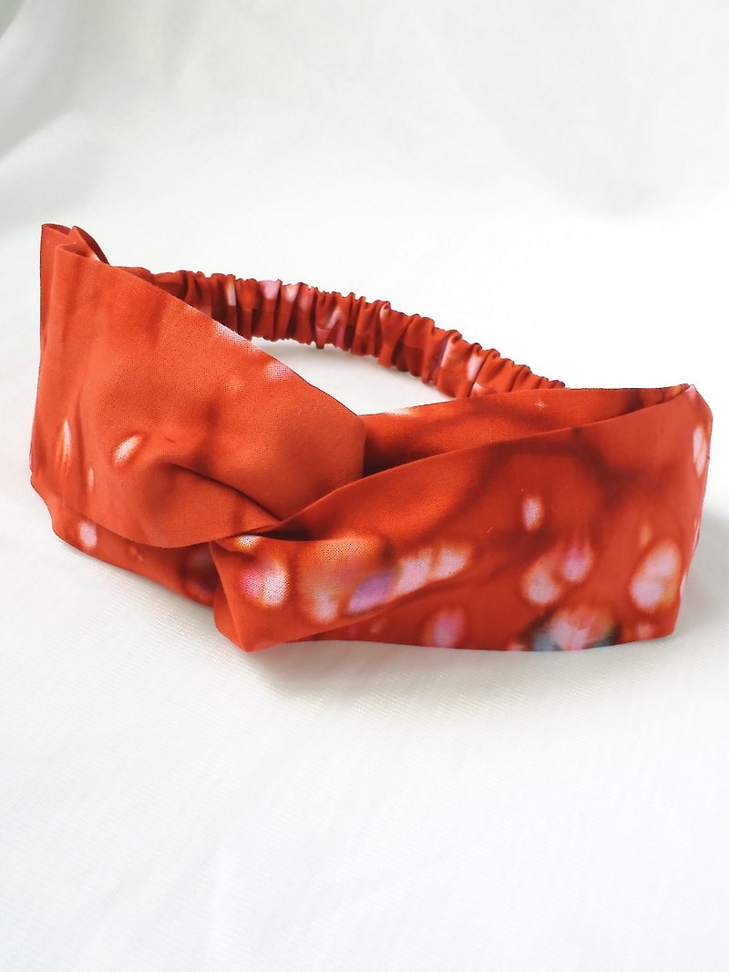 Hand dyed orange and red dotted handmade hair band - เครื่องประดับผม - ผ้าฝ้าย/ผ้าลินิน สีแดง