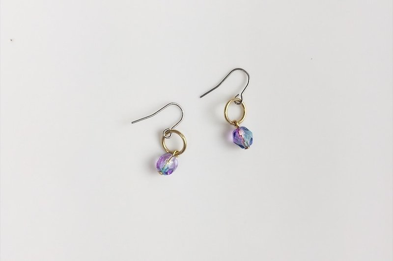 Rainbow brass styling earrings - ต่างหู - แก้ว สีม่วง
