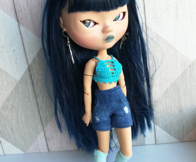 ブライスアジアンカスタムドールブルーヘアOOAKゴシックドール