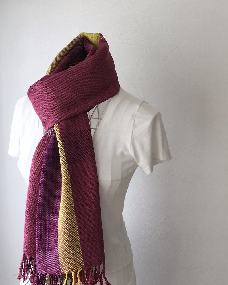 【綿&リネン：オールシーズン】手織りストール "Purple Stripe 4" - スカーフ - コットン・麻 パープル