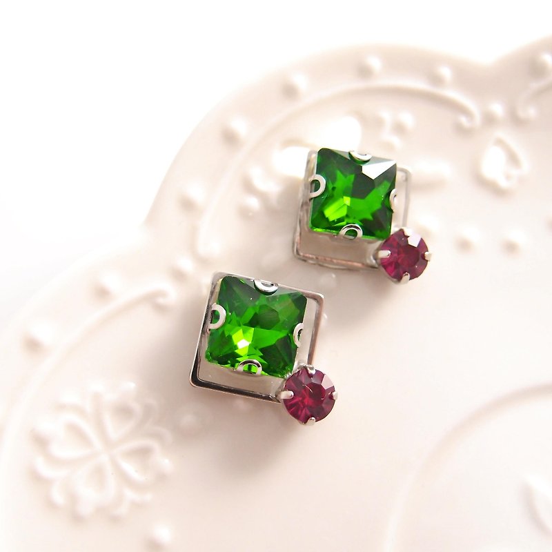 Christmas - not painful ear clip stainless steel ear pin silicone ear - Earrings & Clip-ons - Gemstone Green