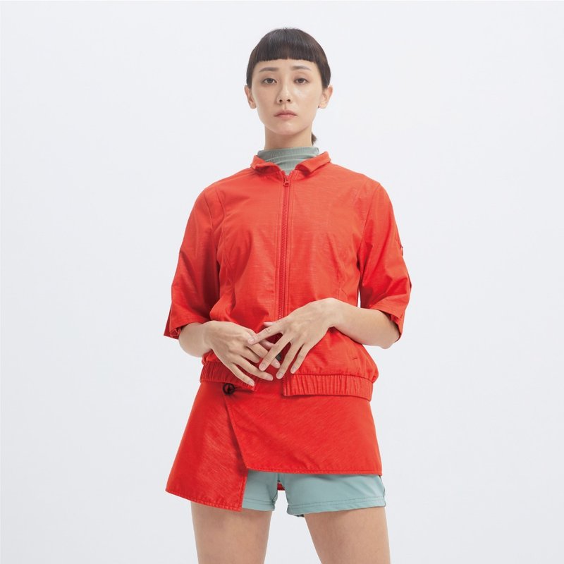 SPORTSWEAR - 褶邊五分袖外套-梨紅 - 女大衣/外套 - 聚酯纖維 紅色