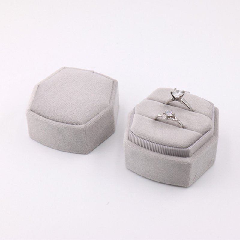 Rounded Hexagon Ring Box Gray Ring Box Wedding Ring Box Ring Box - Storage - Cotton & Hemp Gray