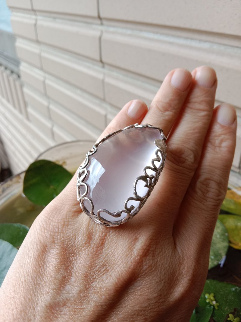 粉晶手工銀戒 純銀戒指~ ** 心輪 **~Rose Quartz Silver Ring - 戒指 - 純銀 