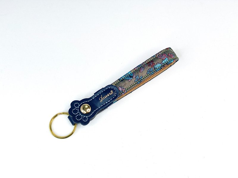 key ring cat palm key ring-flowery gray-Shanghai cheongsam cloth-gorgeous and bright - Keychains - Cotton & Hemp Multicolor