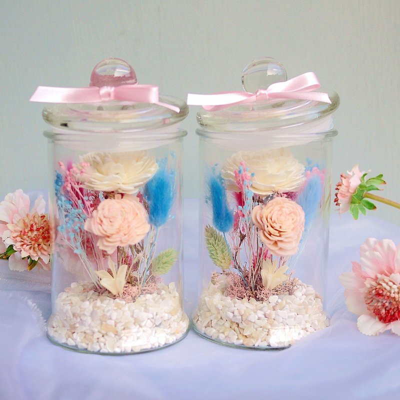 Sweet Time-Diffuse White Sun Rose Dry Flower in Glass Bottle Birthday/Valentine's Day/Chinese Valentine's Day - ช่อดอกไม้แห้ง - พืช/ดอกไม้ ขาว