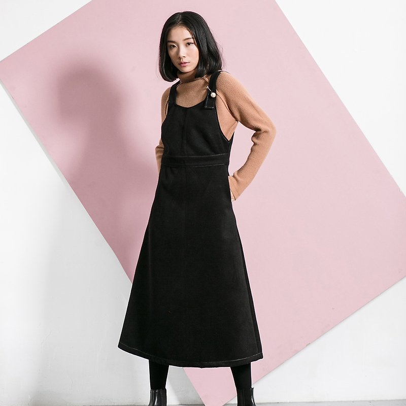 Annie Chen 2016 fall and winter clothes new women Slim straight black V-neck vest dresses women dress in the long section - One Piece Dresses - Cotton & Hemp Black