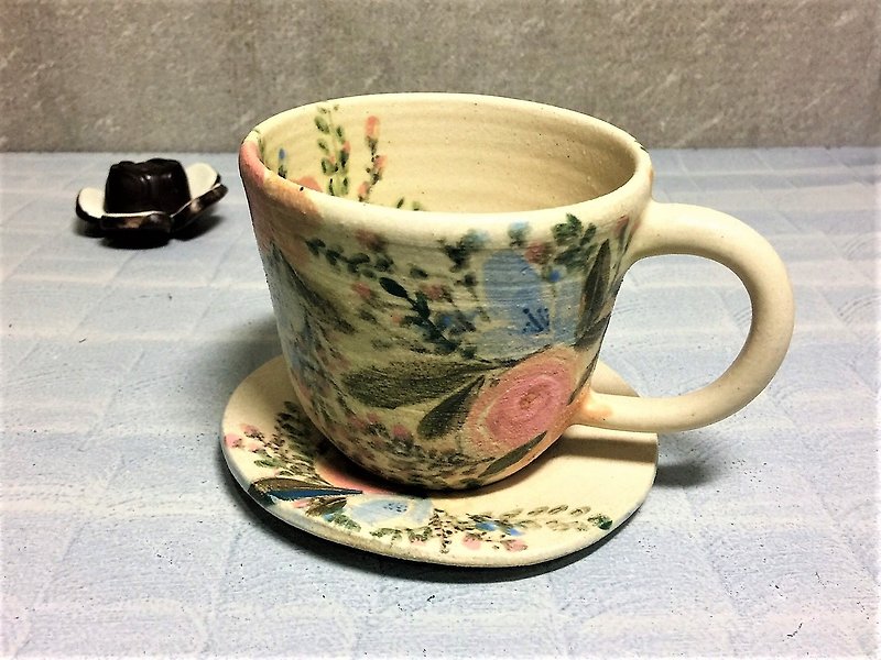 幸福花束下午茶杯盤組(寬口)_陶器馬克杯 - 咖啡杯/馬克杯 - 陶 白色