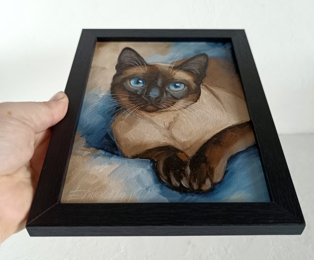 シャム猫　アート　絵画　極美品 シャム猫の肖像画油絵タイ猫アート - ショップ OlesyaArt
