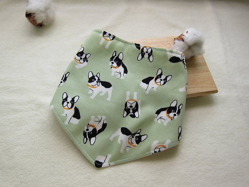 Holding Bulldog dog for a walk - infant baby cotton bandage, bibs (grass green) - Bibs - Other Materials Green