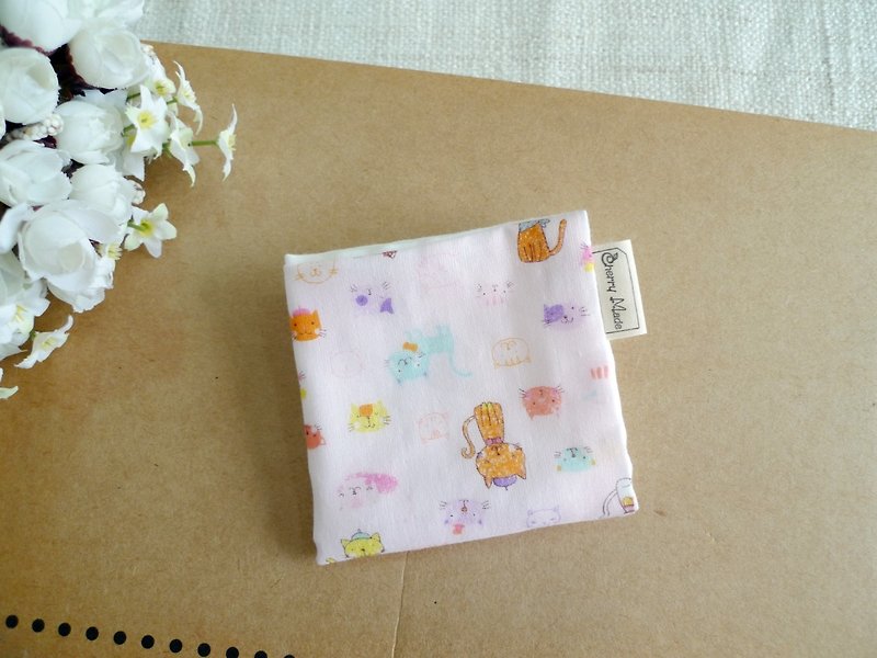 Cotton gauze handkerchief/saliva towel/small square-color meow (pink) - Bibs - Cotton & Hemp Pink