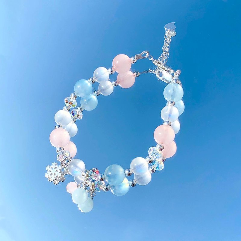 Moonstone Aquamarine Pink Crystal S925 Sterling Silver Small Snowflake Natural Crystal Bracelet - สร้อยข้อมือ - คริสตัล หลากหลายสี