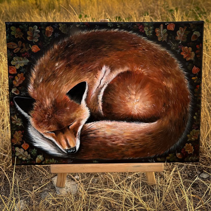 Fox painting on canvas Fox wall art Forest art Animal wall art Fox wall decor - 壁貼/牆壁裝飾 - 棉．麻 橘色