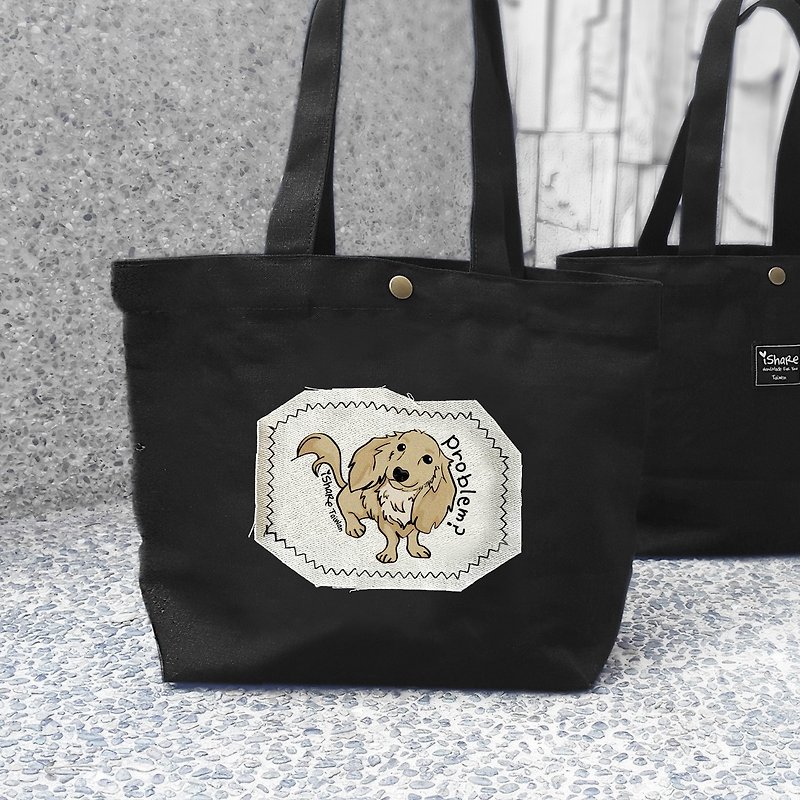 Sausage black - hand-sewn printed canvas bag bag / shoulder bag (small bag / green bag / carry bag / lunch bag / small Tote) - Other - Cotton & Hemp Black
