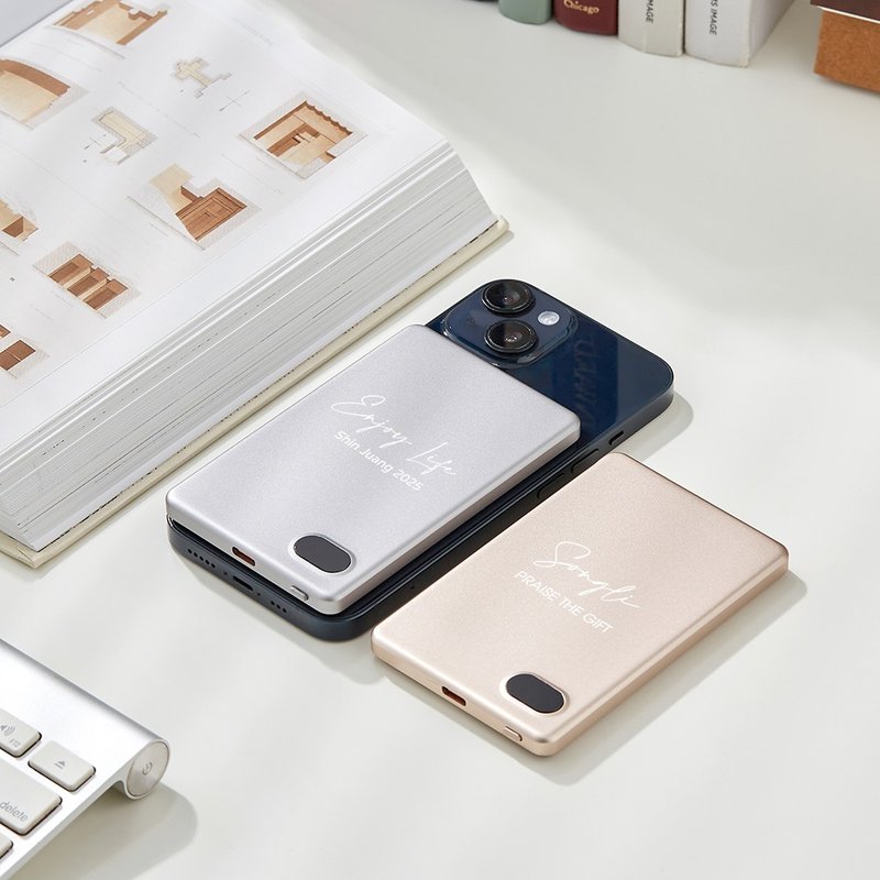 客製化禮品 極薄鋁合金行動電源 可磁吸或線充 禮物包裝 台灣製造 - 無線充電盤/板/座 - 鋁合金 