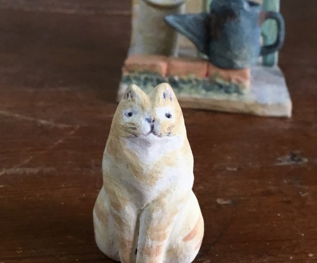 陶器人形/オレンジ色の小さな猫 - ショップ hikari_pottery 人形