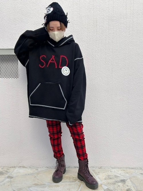 フーディー パーカー 刺繍 パッチ ブラック ブルー Fサイズ レディース HELLCATPUNKS ヘルキャットパンクス SADフーディー SADフーディー/ブラック/ブルー/Fサイズ/hellcatpunks/hcp-pk