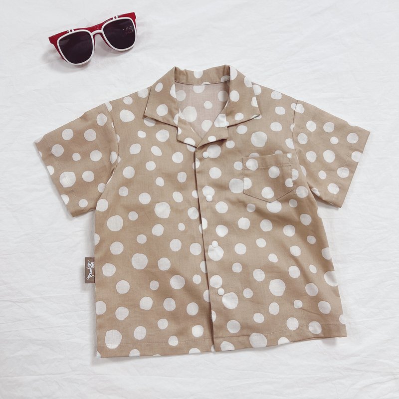 Cuban collar short-sleeved shirt with milk tea - Tops & T-Shirts - Cotton & Hemp Brown