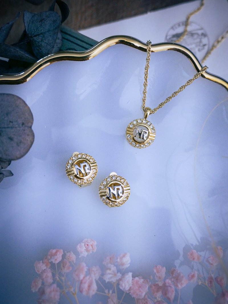 Nina Ricci 行星 經典logo套組 耳環項鍊－歐美古董首飾 Vintage - 項鍊 - 其他金屬 