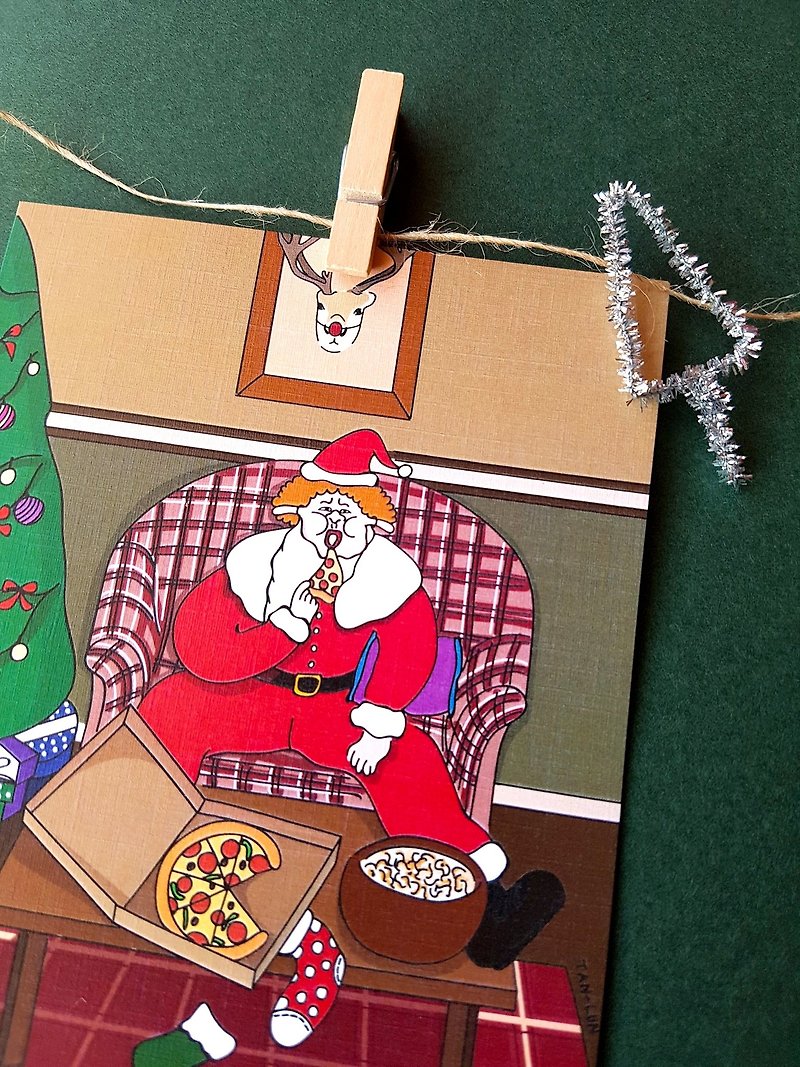 【聖誕卡片】忙著吃pizza的聖誕老人 - 心意卡/卡片 - 紙 紅色
