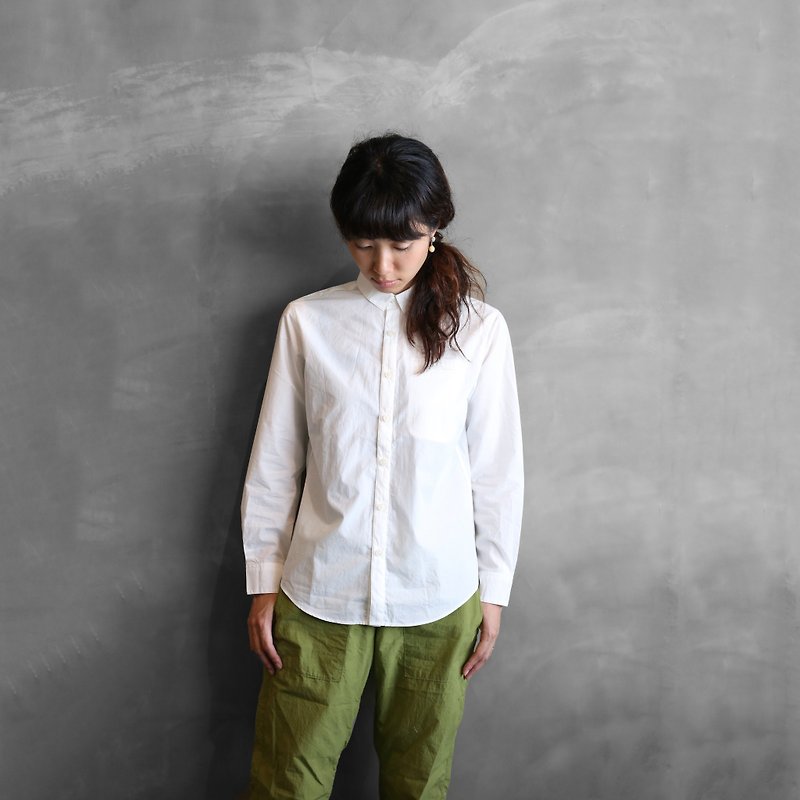 タイプライタークロスコットンストライプシャツ・ユニセックス - 女上衣/長袖上衣 - 棉．麻 白色