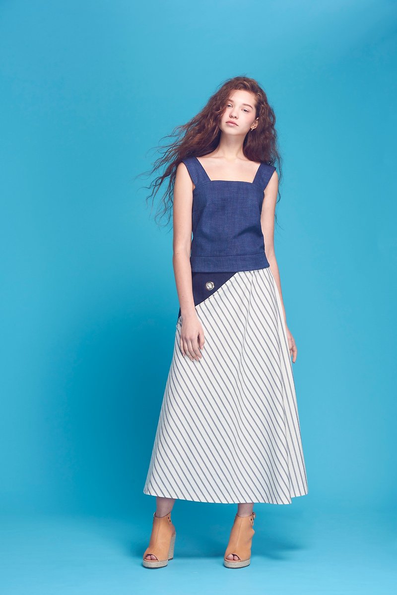 Sea - striped dress - กระโปรง - ผ้าฝ้าย/ผ้าลินิน ขาว