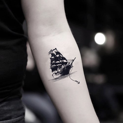 OhMyTat OhMyTat 黑珍珠帆船 Black Pearl 刺青圖案紋身貼紙 (2 張)
